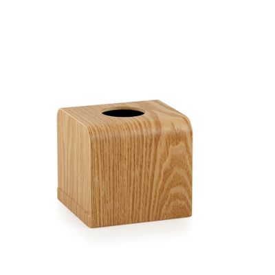 Beige square wooden tissue box