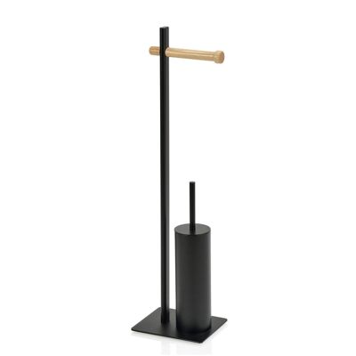 Black metal and wood toilet brush holder