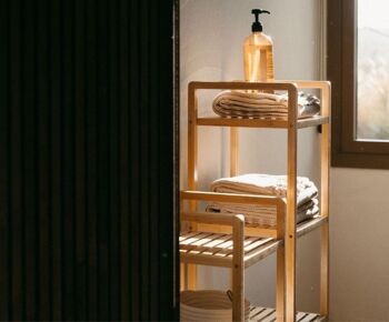 Étagère de salle de bain moderne en bois de bambou marron 4 étagères 3