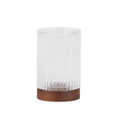Classic glass and wood bathroom toothbrush holder