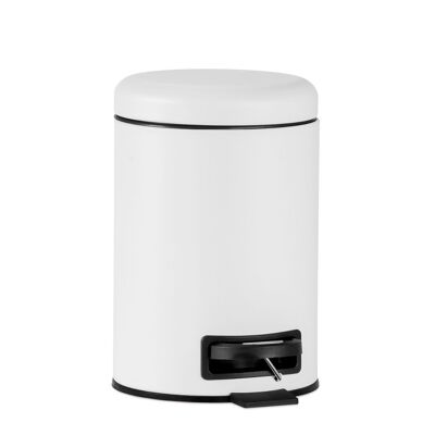 White metal bathroom trash can