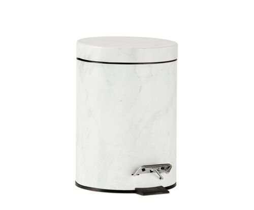 Papelera clásica marmolizada de metal blanco para baño