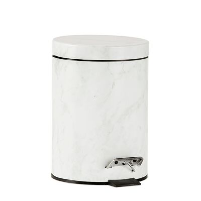 Classic marbleized white metal trash can for bathroom