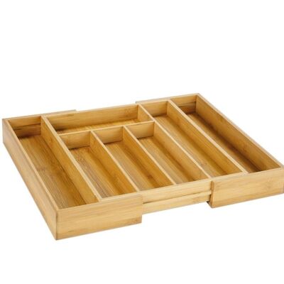 Extendable beige bamboo cutlery tray