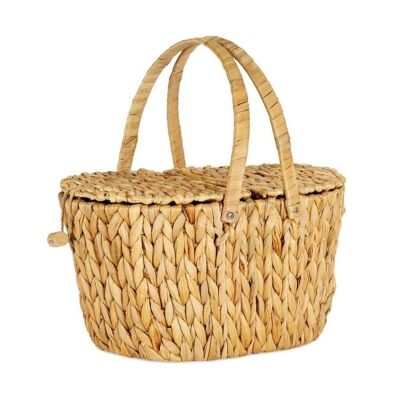 Cesta de picnic de fibra vegetal beige ovalada