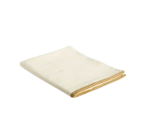Mantel de mesa blanco de lino con ribete