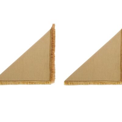 Set of 2 beige linen table napkins with fringes