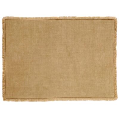Set of 2 beige linen placemats with fringes