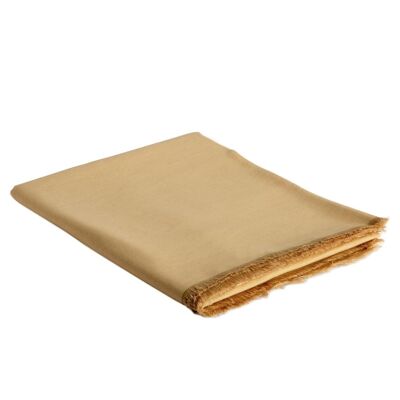 Mantel de mesa beige de lino con flecos