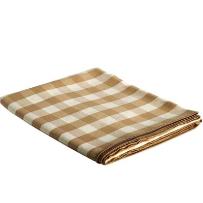 Beige gingham linen tablecloth