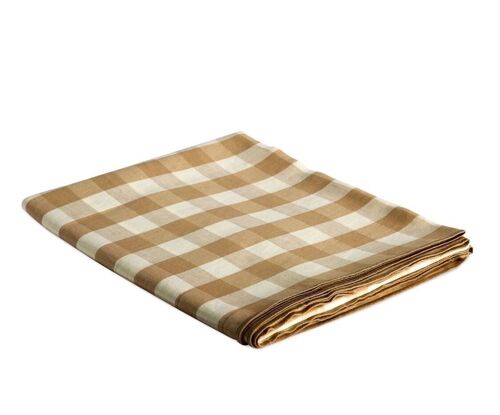 Mantel de mesa beige de lino vichy 140x240 cm