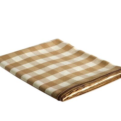 Beige gingham linen tablecloth 140x240 cm