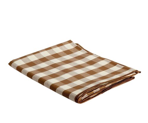 Mantel de mesa marrón de lino vichy 140x240 cm