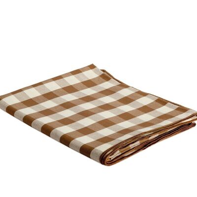 Brown gingham linen tablecloth 140x240 cm