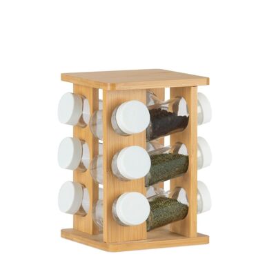 Rotating bamboo spice rack for kitchen