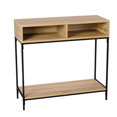 Black industrial console table made of wood and metal