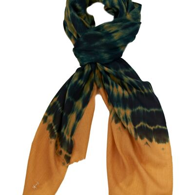 Super Fine 100% Cashmere Scarf - Green and Orange Tie Dye (SKU0004-1)