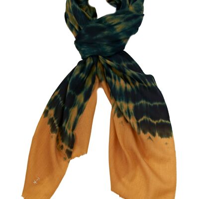 Luxurious Merino Wool & Silk Scarf - Green and Orange Tie Dye (SKU0004-3)