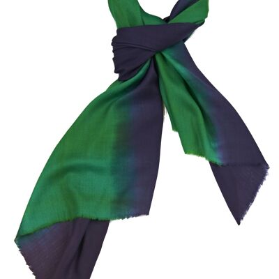 Super Fine 100% Cashmere Scarf - White, Green and Taupe Dip Dye (SKU0005-1)