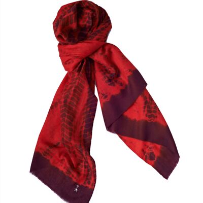 Super Fine 100% Cashmere Scarf - Red and Crimson Tie Dye (SKU0006-1)