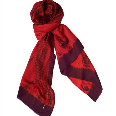 Luxurious Merino Wool & Silk Scarf - Red and Crimson Tie Dye (SKU0006-3)