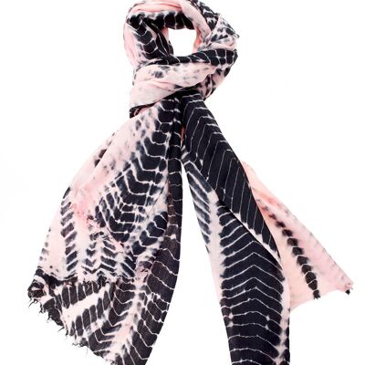 Luxurious Merino Wool & Silk Scarf - Pink and Black Tie Dye (SKU0007-3)