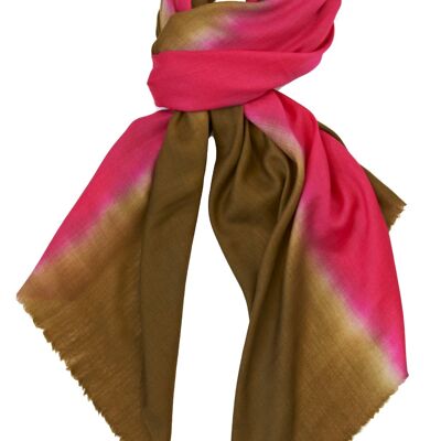 Luxurious Merino Wool & Silk Scarf - Pink and Brown Dip Dye (SKU0009-3)