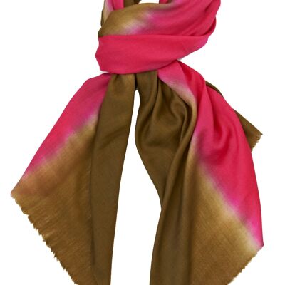 Luxurious Merino Wool & Silk Scarf - Pink and Brown Dip Dye (SKU0009-3)