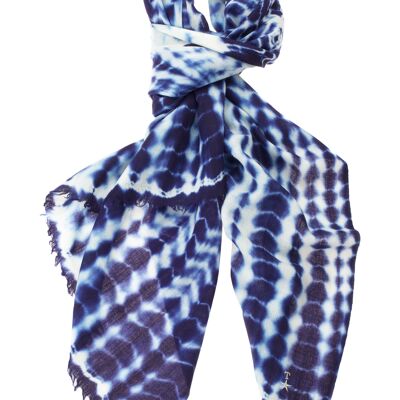 Super Soft Cashmere Blend Scarf - Blue and White Tie Dye (SKU0010-2)