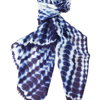 Luxurious Merino Wool & Silk Scarf - Blue and White Tie Dye (SKU0010-3)