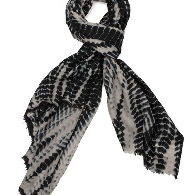 Super Fine 100% Cashmere Scarf - White and Black Tie Dye (SKU0011-1)