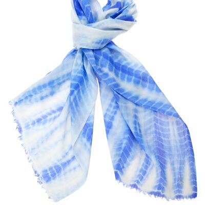 Super Fine 100% Cashmere Scarf - Blue and White Tie Dye (SKU0014-1)