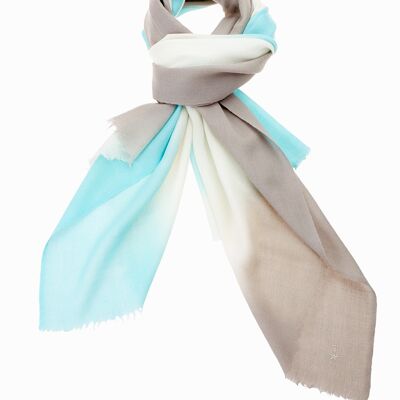 Luxurious Merino Wool & Silk Scarf - Mint, White and Taupe Dip Dye (SKU0015-3)