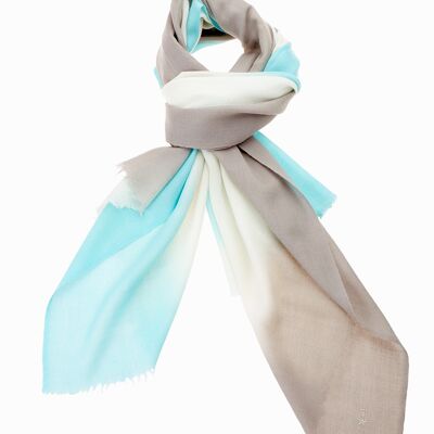 Luxurious Merino Wool & Silk Scarf - Mint, White and Taupe Dip Dye (SKU0015-3)