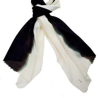 Luxurious Merino Wool & Silk Scarf - White and Black Dip Dye (SKU0017-3)