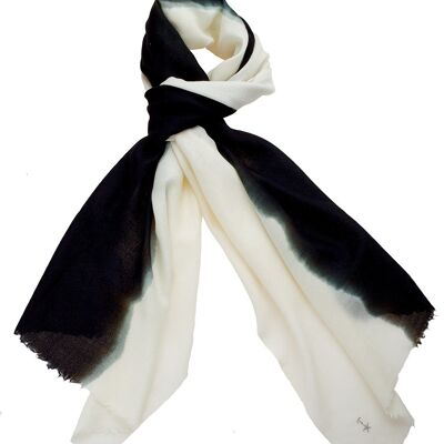 Luxurious Merino Wool & Silk Scarf - White and Black Dip Dye (SKU0017-3)
