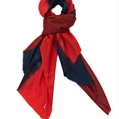 Super Fine 100% Cashmere Scarf - Red and Black Dip Dye (SKU0019-1)