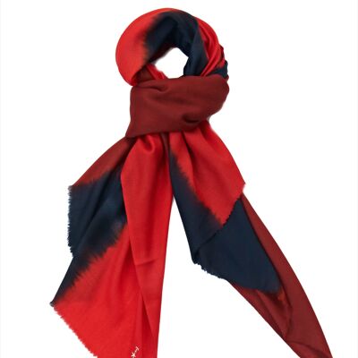 Luxurious Merino Wool & Silk Scarf - Red and Black Dip Dye (SKU0019-3)