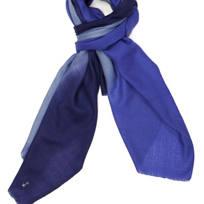 Luxurious Merino Wool & Silk Scarf - Shades of Blue Dip Dye (SKU0021-3)