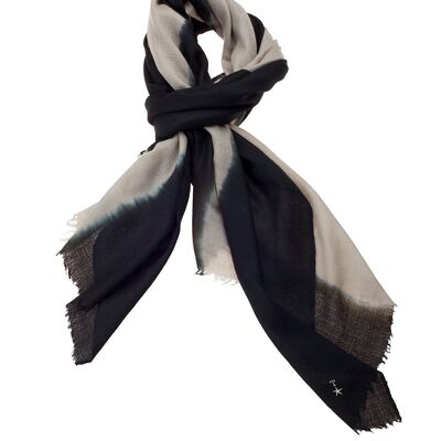 Luxurious Merino Wool & Silk Scarf - Black and White Dip Dye (SKU0025-3)