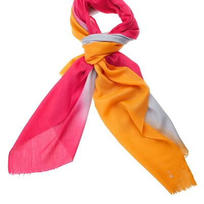 Luxurious Merino Wool & Silk Scarf - Yellow, Pink and White Dip Dye (SKU0026-3)