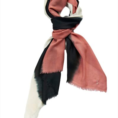 Luxurious Merino Wool & Silk Scarf - White, Black and Pink Dip Dye (SKU0028-3)