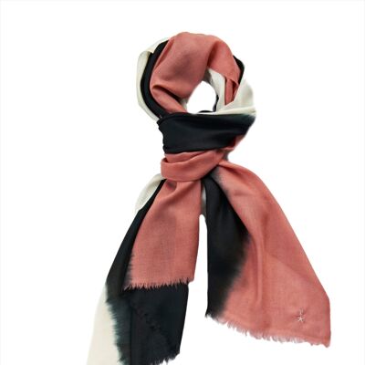 Luxurious Merino Wool & Silk Scarf - White, Black and Pink Dip Dye (SKU0028-3)