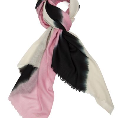 Luxurious Merino Wool & Silk Scarf - White, Black and Pink Dip Dye (SKU0029-3)