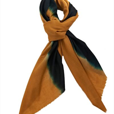 Luxurious Merino Wool & Silk Scarf - Orange and Black Dip Dye (SKU0032-3)