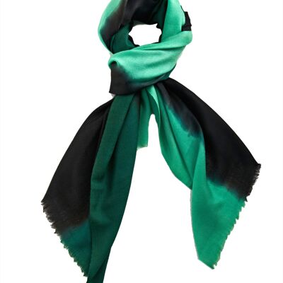Luxurious Merino Wool & Silk Scarf - Green and Black Dip Dye (SKU0033-3)
