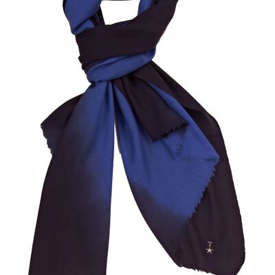 Luxurious Merino Wool & Silk Scarf - Blue and Black Dip Dye (SKU0034-3)