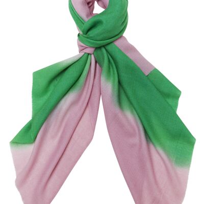 Luxurious Merino Wool & Silk Scarf - Pink and Green Dip Dye (SKU0037-3)