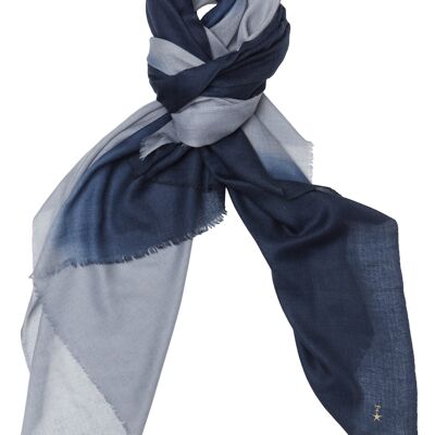 Luxurious Merino Wool & Silk Scarf - Blue and White Dip Dye (SKU0039-3)