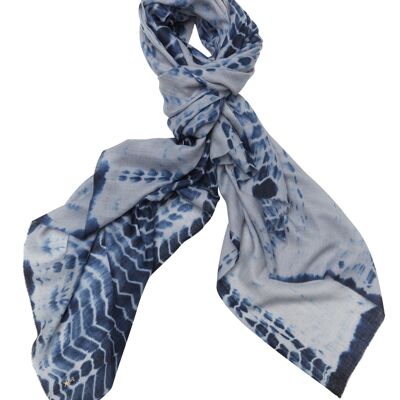 Luxurious Merino Wool & Silk Scarf - Blue and White Tie Dye (SKU0040-3)